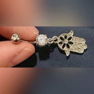 Silver Hamsa Hand Belly Ring